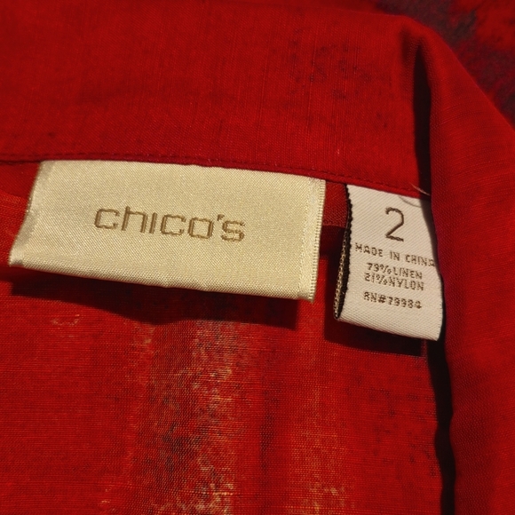 Chico's women's size 2 or Large 3/4 sleeve full zip up jacket multi red shades - Picture 3 of 9